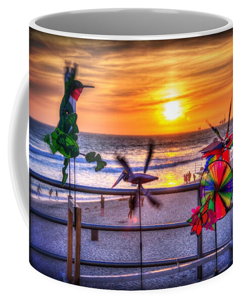 Huntington Beach Coffee Mug featuring the photograph Wind Chimes at Sunset by Spencer McDonald