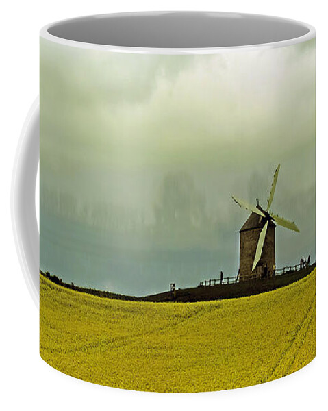 Travel Coffee Mug featuring the photograph Windmill and Rapeseed and Storm by Elvis Vaughn