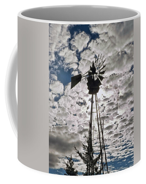 Windmill Coffee Mug featuring the digital art Windmill in the clouds by Cathy Anderson