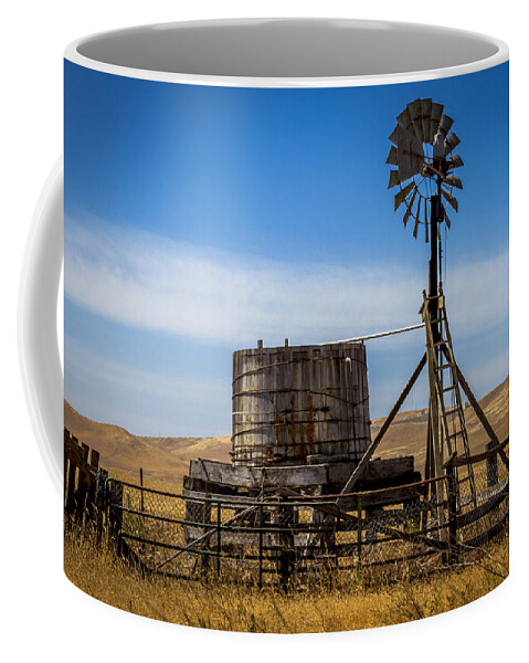 Windmill Coffee Mug featuring the photograph Windmill Water Pump Station by Bruce Bottomley