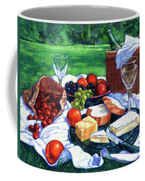 Absence Coffee Mug featuring the photograph Wine, Bread, Cheese, And Fruit Ready by Ikon Ikon Images