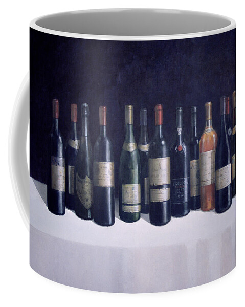 Wine; Bottle; Bottles; Red Wine; Port; Alcohol; Table; Still Life; Beverage; Drink; White; Wine Coffee Mug featuring the painting Winescape by Lincoln Seligman
