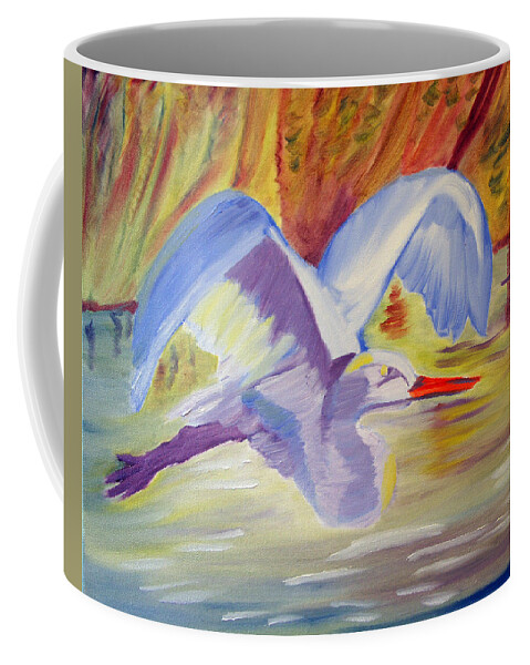 Egret Coffee Mug featuring the painting Winged Creation by Meryl Goudey