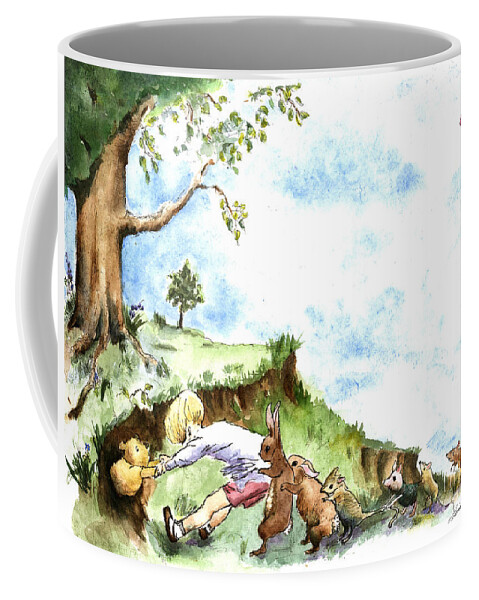 Winnie The Pooh Coffee Mug featuring the painting Helping Hands after E H Shepard by Maria Hunt