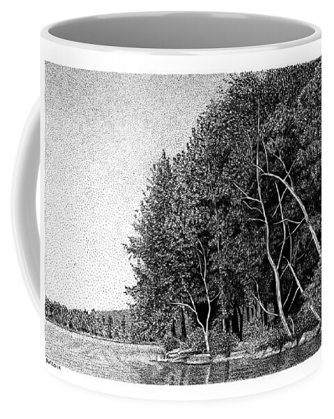 Winnipesaukee Shoreline Coffee Mug featuring the drawing Winnipesaukee Shoreline by Scott Woyak
