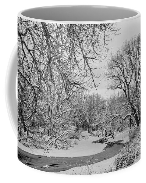 Winter Coffee Mug featuring the photograph Winter Creek in Black and White by James BO Insogna