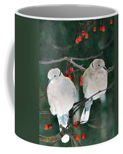 Eurasian Collared Doves Coffee Mug featuring the digital art Winter Doves by Betty LaRue