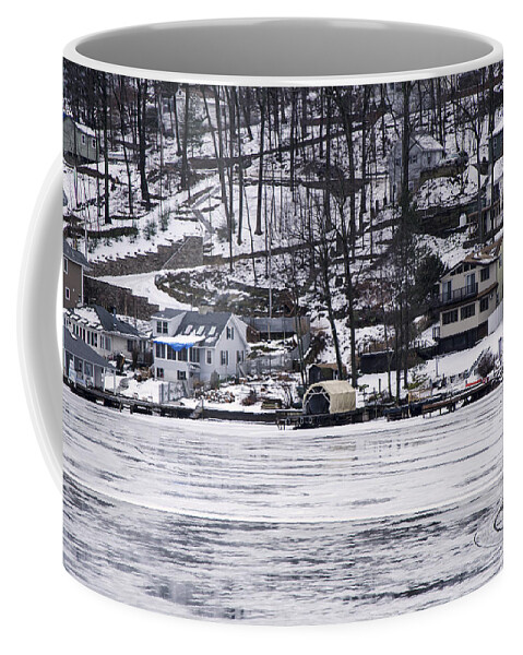Hopatcong Coffee Mug featuring the photograph Winter Ice Lake Scene Hopatcong Covered Port by Maureen E Ritter