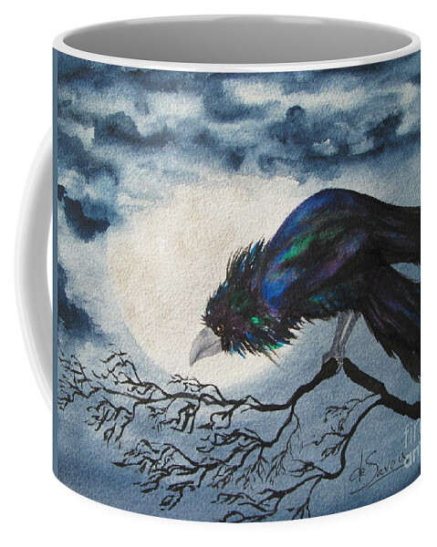 Raven Coffee Mug featuring the painting Winter is Coming by Diane DeSavoy