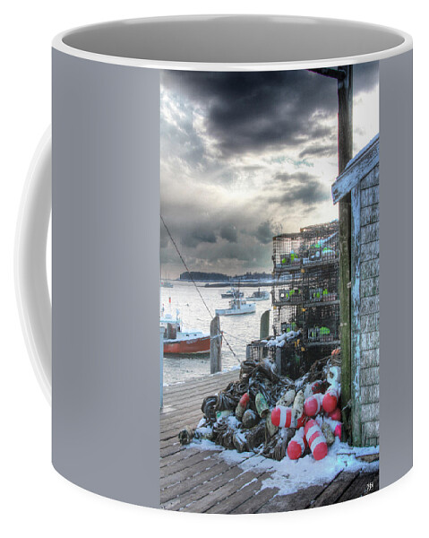 Maine Coffee Mug featuring the photograph Winter on the Lobster Wharf by John Meader