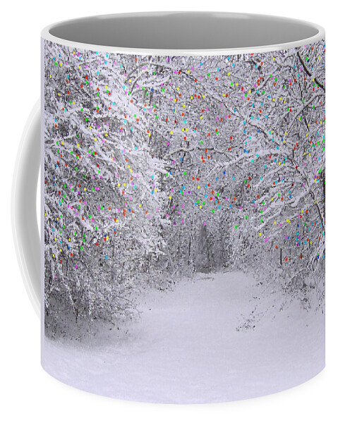 Trees Coffee Mug featuring the painting Winter Scene with Lights by Bruce Nutting
