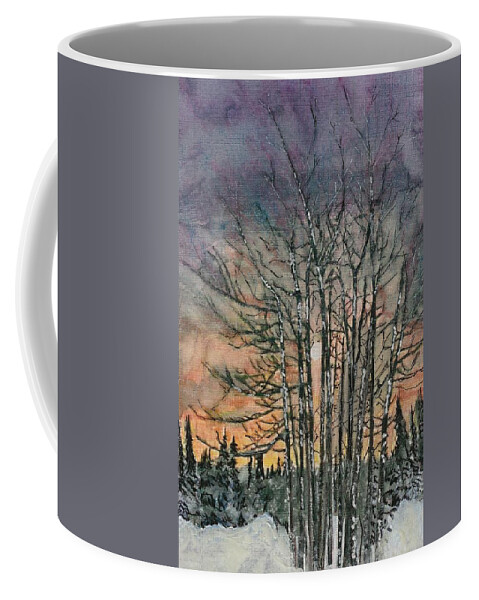 Trees Coffee Mug featuring the painting Winter Sunset by Cara Frafjord