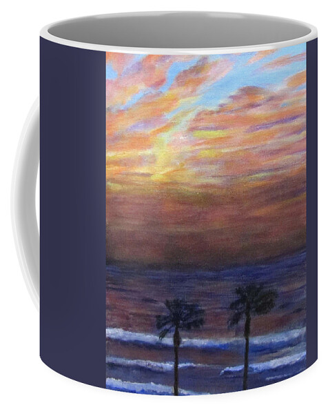 Landscape Coffee Mug featuring the painting Winter Sunset in Netanya by Linda Feinberg