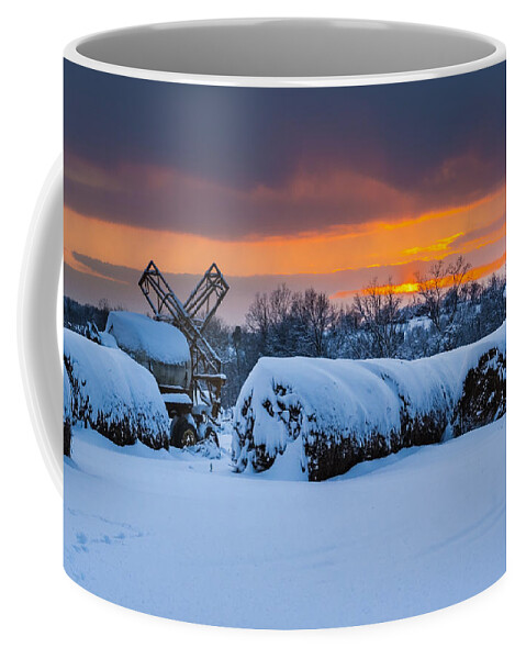 Snow Coffee Mug featuring the photograph Winter Sunset on the Farm by Holden The Moment