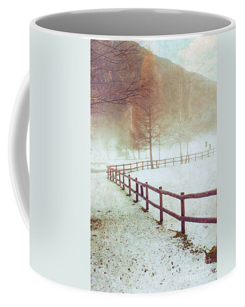 Fence Coffee Mug featuring the photograph Winter tree with fence by Silvia Ganora