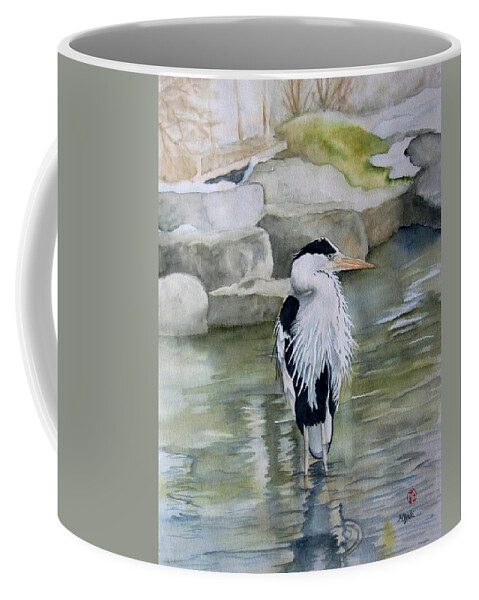 Heron Coffee Mug featuring the painting Winter Vigil by Miyuki Kimura