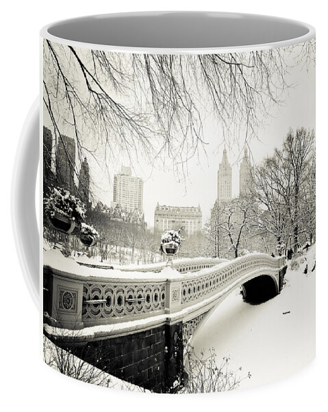 New York City Coffee Mug featuring the photograph Winter's Touch - Bow Bridge - Central Park - New York City by Vivienne Gucwa