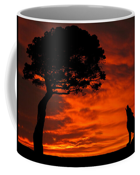 Wolf Coffee Mug featuring the photograph Wolf Calling For Mate Sunset Silhouette Series by David Dehner
