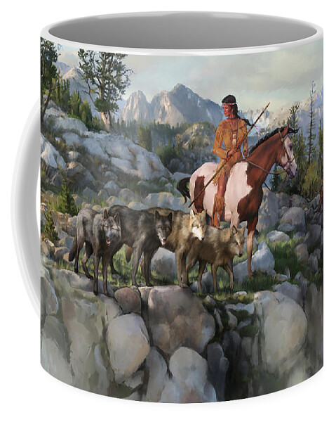 Idaho Coffee Mug featuring the painting Wolf Maiden by Robert Corsetti