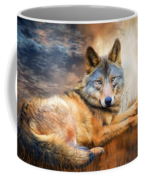Carol Cavalaris Coffee Mug featuring the mixed media Wolf - Spirit Of Truth by Carol Cavalaris
