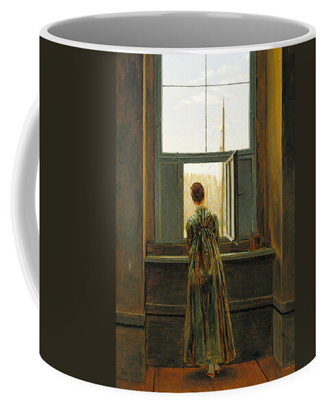 Caspar David Friedrich Coffee Mug featuring the painting Woman at a Window by Caspar David Friedrich