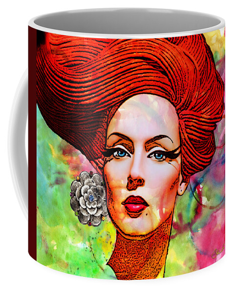 Redhead Coffee Mug featuring the mixed media Woman With Earring by Chuck Staley