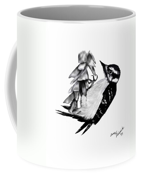 Downy Woodpecker Coffee Mug featuring the digital art Downy Woodpecker by Terry Frederick