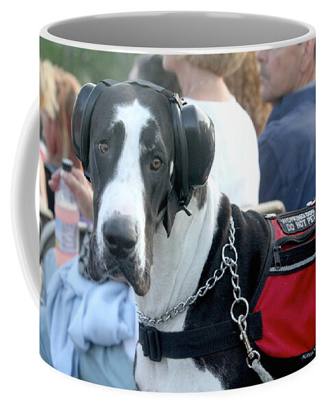 Ear Muffs Coffee Mug featuring the photograph Working Dog Quite Please by Concert Photos