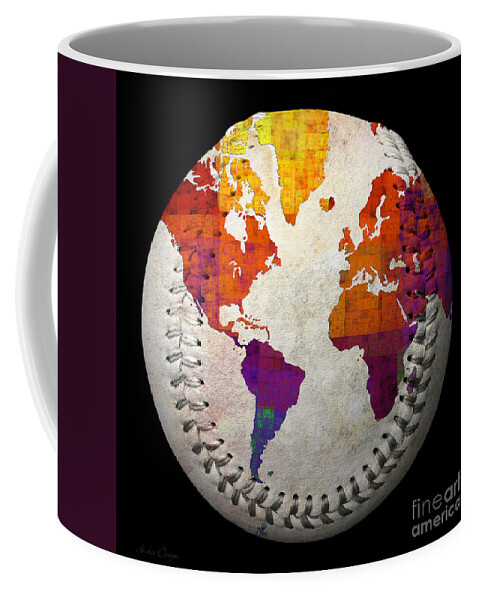 Baseball Coffee Mug featuring the digital art World Map - Rainbow Bliss Baseball Square by Andee Design