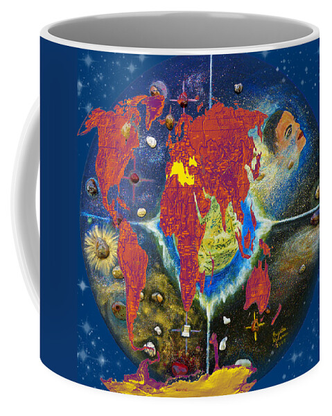 Augusta Stylianou Coffee Mug featuring the painting World Map and Barack Obama Stars by Augusta Stylianou