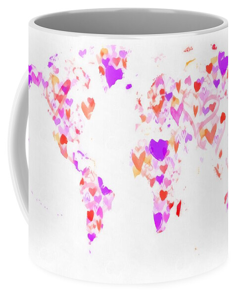  Spot Coffee Mug featuring the painting World map love hearts by Eti Reid