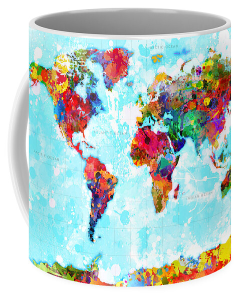 Gary Coffee Mug featuring the painting World Map Splattered by Gary Grayson