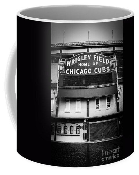 America Coffee Mug featuring the photograph Wrigley Field Chicago Cubs Sign in Black and White by Paul Velgos