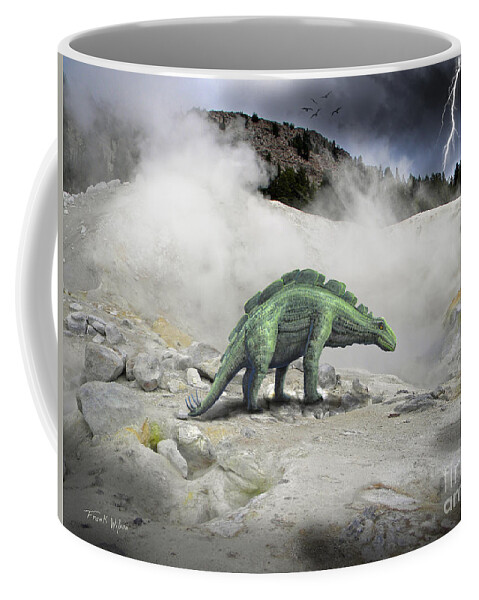 Dinosaur Art Coffee Mug featuring the mixed media Wuerhosaurus Near Volcanic Vent by Frank Wilson