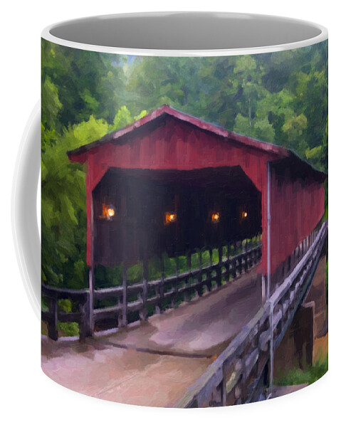 Covered Bridge Coffee Mug featuring the digital art WV Covered Bridge by Flees Photos