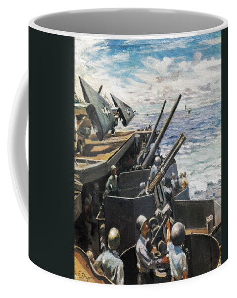 1944 Coffee Mug featuring the painting Wwii Aircraft Carrier by William Franklin Draper