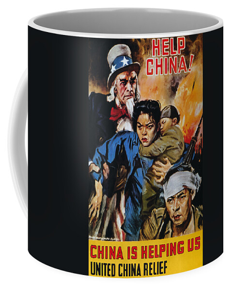 1944 Coffee Mug featuring the drawing Wwii Poster - Help China by Granger