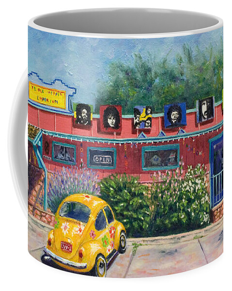 Hippie Coffee Mug featuring the painting Ye Ole Hippie Emporium by Patty Kay Hall