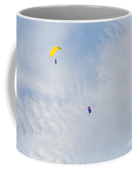 Skydiving Coffee Mug featuring the photograph Yellow and Blue Mix Up by Cheryl McClure