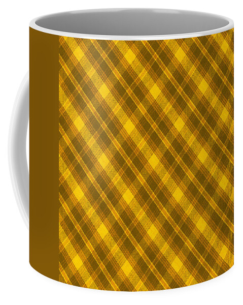 Pattern Coffee Mug featuring the photograph Yellow And Brown Diagonal Plaid Pattern Cloth Background by Keith Webber Jr