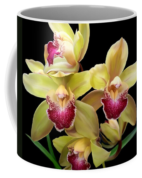 Yellow Coffee Mug featuring the mixed media Yellow and Pink Orchids by Anthony Seeker