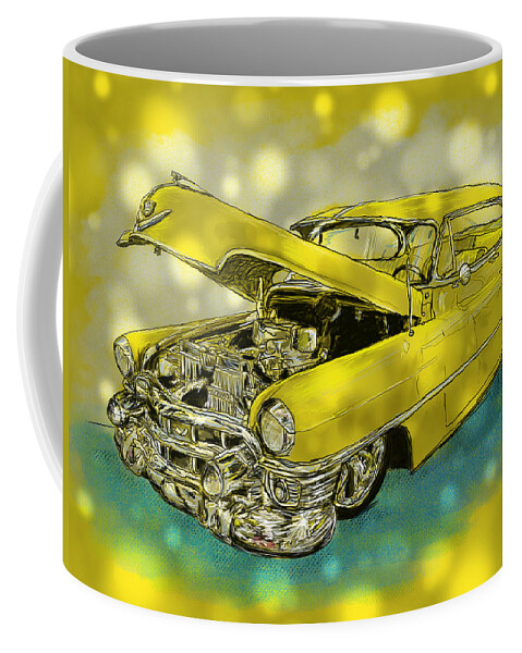 1950s Coffee Mug featuring the digital art Yellow Cad by Debra Baldwin