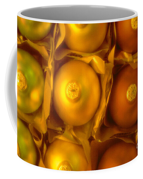 Horizontal Coffee Mug featuring the photograph Yellow Christmas Balls In Box by Jim Corwin