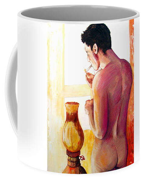 Nude Figure Coffee Mug featuring the painting Yellow Cigarette by Rene Capone