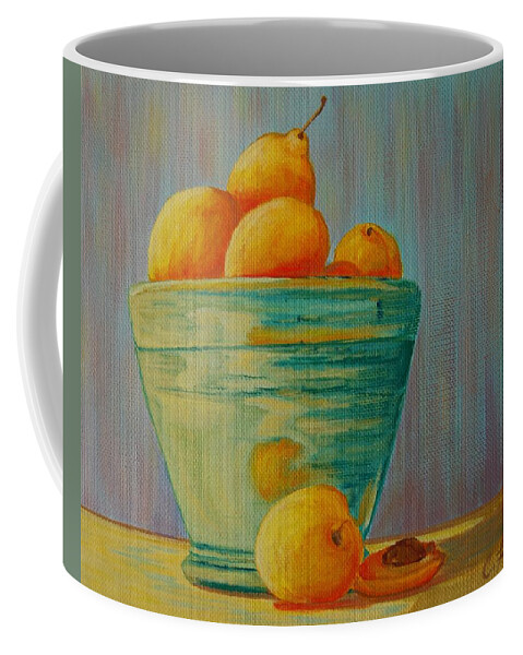 Still Life Coffee Mug featuring the painting Yellow Fruit Blue Bowl by Cheryl Fecht