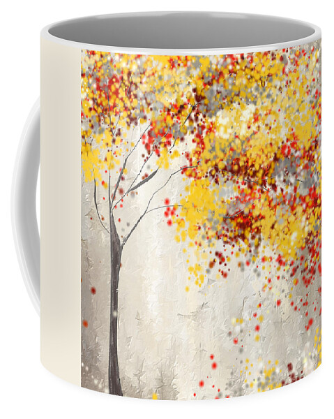 Red And Gray Coffee Mug featuring the painting Yellow Gray and Red by Lourry Legarde