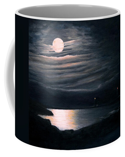 Moon Coffee Mug featuring the painting Yellow Moon On The Rise by Eileen Patten Oliver