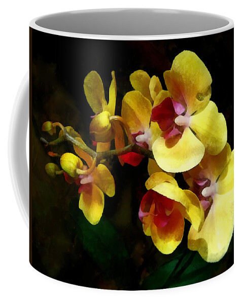 Orchid Coffee Mug featuring the photograph Yellow Orchids Shadow and Light by Susan Savad