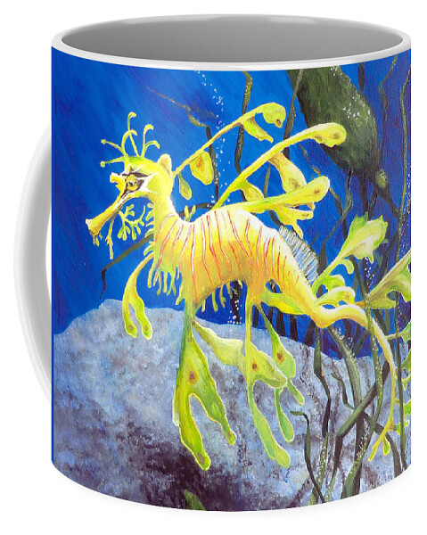 Seadragon Coffee Mug featuring the painting Yellow Seadragon by Mary Palmer