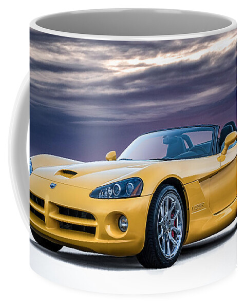 Yellow Coffee Mug featuring the digital art Yellow Viper Convertible by Douglas Pittman